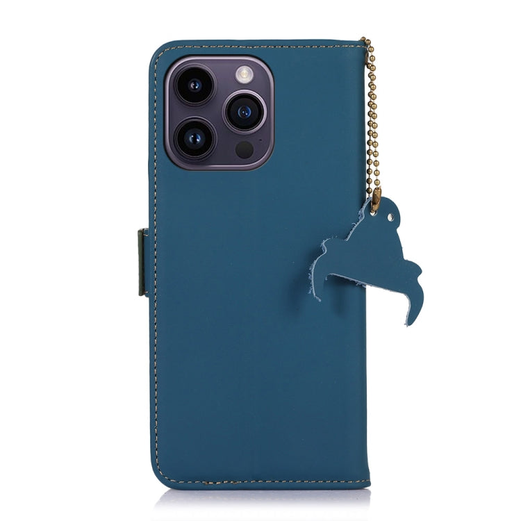 For iPhone 16 Pro Genuine Leather Magnetic RFID Leather Phone Case(Blue) - iPhone 16 Pro Cases by buy2fix | Online Shopping UK | buy2fix