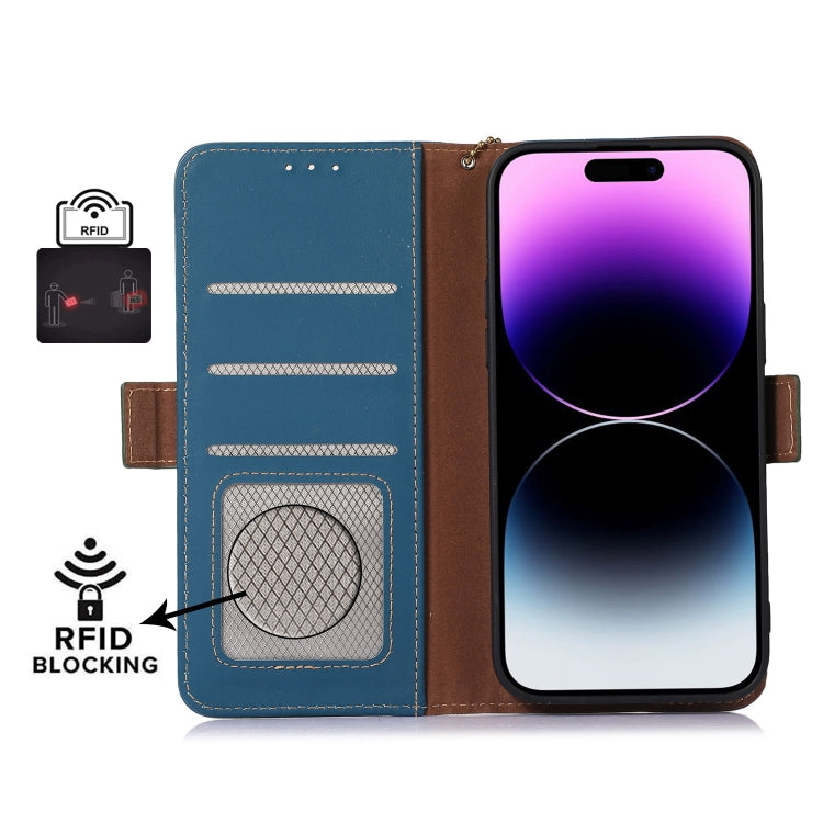 For iPhone 16 Pro Genuine Leather Magnetic RFID Leather Phone Case(Blue) - iPhone 16 Pro Cases by buy2fix | Online Shopping UK | buy2fix