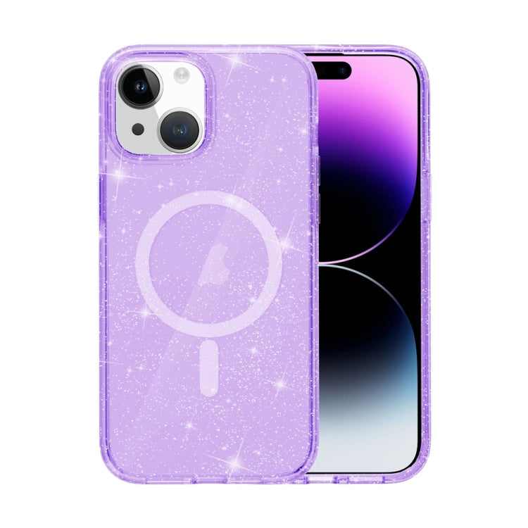 For iPhone 15 Plus Terminator Style Glitter Powder MagSafe Magnetic Phone Case(Purple) - iPhone 15 Plus Cases by buy2fix | Online Shopping UK | buy2fix