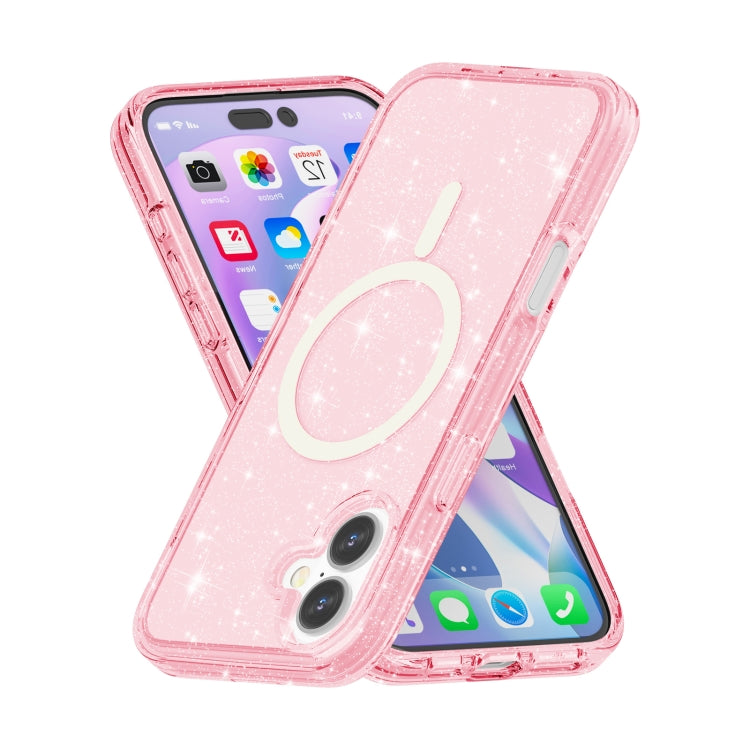 For iPhone 16 Plus Terminator Style Glitter Powder MagSafe Magnetic Phone Case(Pink) - iPhone 16 Plus Cases by buy2fix | Online Shopping UK | buy2fix