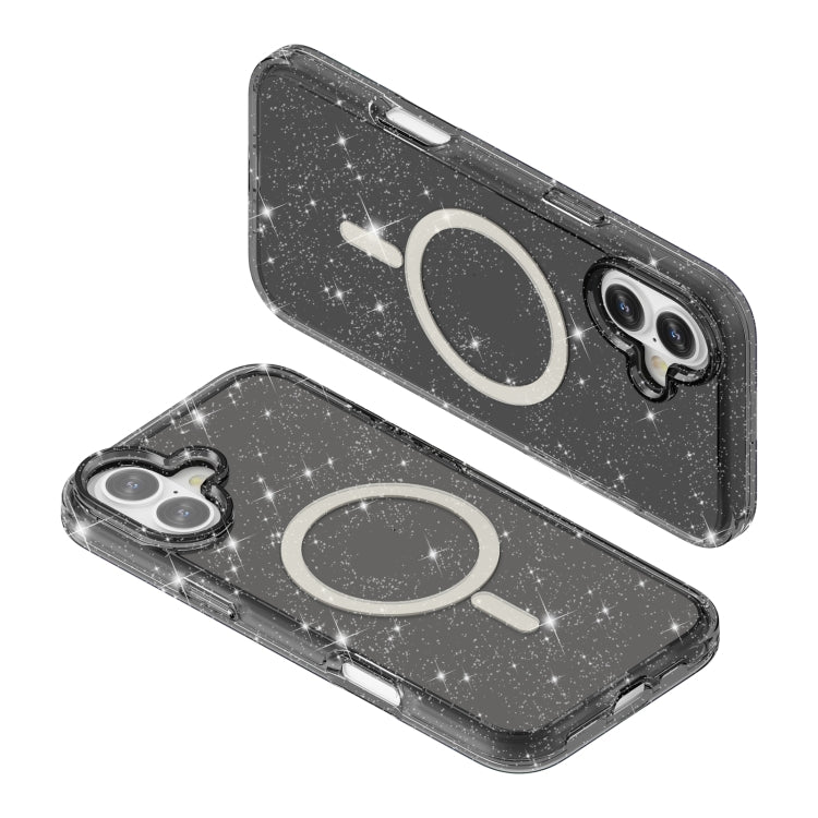 For iPhone 16 Terminator Style Glitter Powder MagSafe Magnetic Phone Case(Black) - iPhone 16 Cases by buy2fix | Online Shopping UK | buy2fix