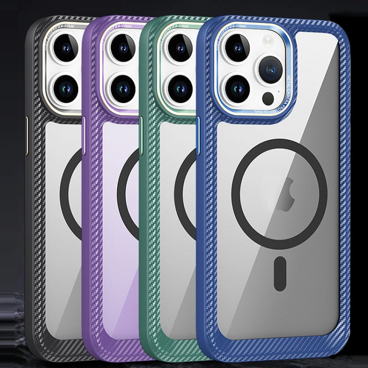 For iPhone 12 / 12 Pro MagSafe Carbon Fiber Transparent Back Panel Phone Case(Purple) - iPhone 12 / 12 Pro Cases by buy2fix | Online Shopping UK | buy2fix