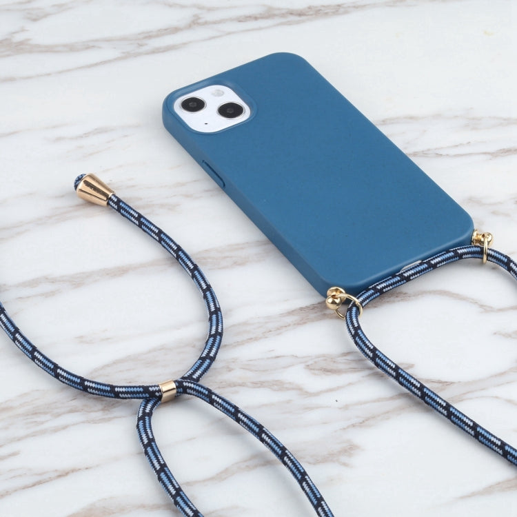 For iPhone 16 Pro Max Wheat Straw TPU Shockproof Phone Case with Neck Lanyard(Blue) - iPhone 16 Pro Max Cases by buy2fix | Online Shopping UK | buy2fix