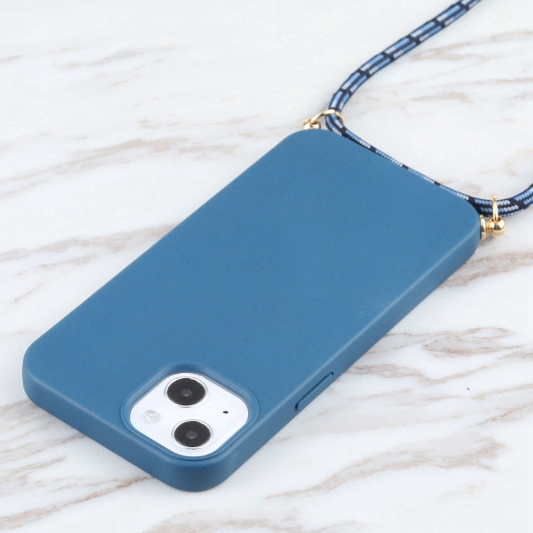 For iPhone 16 Plus Wheat Straw TPU Shockproof Phone Case with Neck Lanyard(Blue) - iPhone 16 Plus Cases by buy2fix | Online Shopping UK | buy2fix