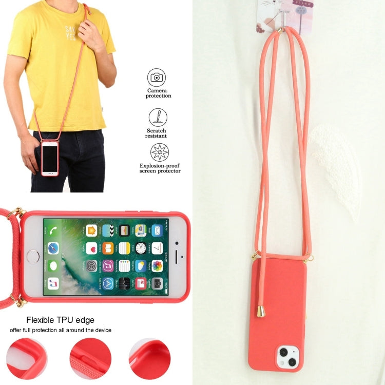 For iPhone 16 Plus Wheat Straw TPU Shockproof Phone Case with Neck Lanyard(Red) - iPhone 16 Plus Cases by buy2fix | Online Shopping UK | buy2fix