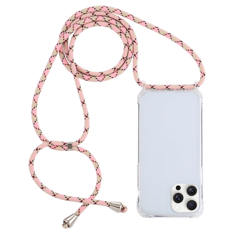 For iPhone 16 Pro Max Transparent Acrylic Airbag Shockproof Phone Protective Case with Lanyard(Pink Apricot Coffee) - iPhone 16 Pro Max Cases by buy2fix | Online Shopping UK | buy2fix