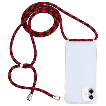 For iPhone 16 Transparent Acrylic Airbag Shockproof Phone Protective Case with Lanyard(Red Black) - iPhone 16 Cases by buy2fix | Online Shopping UK | buy2fix