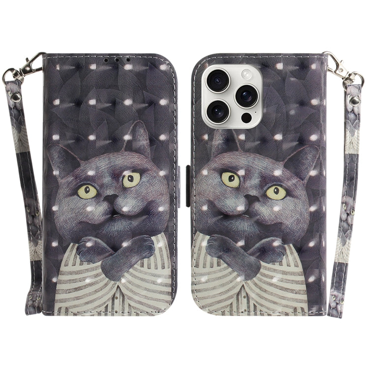 For iPhone 16 Pro Max 3D Colored Horizontal Flip Leather Phone Case(Hug Cat) - iPhone 16 Pro Max Cases by buy2fix | Online Shopping UK | buy2fix