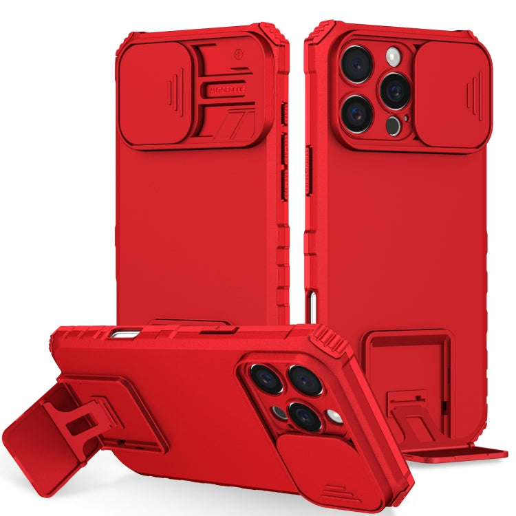 For iPhone 16 Pro Stereoscopic Holder Sliding Camshield Phone Case(Red) - iPhone 16 Pro Cases by buy2fix | Online Shopping UK | buy2fix