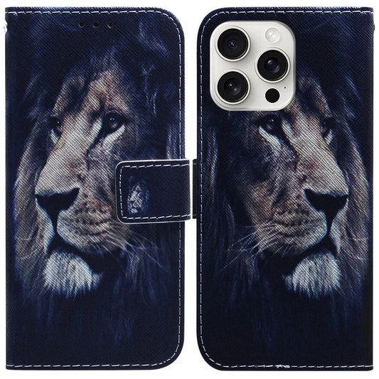 For iPhone 16 Pro Coloured Drawing Flip Leather Phone Case(Lion) - iPhone 16 Pro Cases by buy2fix | Online Shopping UK | buy2fix