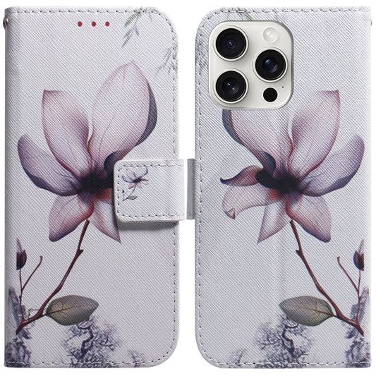 For iPhone 16 Pro Coloured Drawing Flip Leather Phone Case(Magnolia) - iPhone 16 Pro Cases by buy2fix | Online Shopping UK | buy2fix