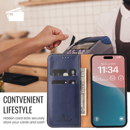 For iPhone 16 Pro Fierre Shann PU Genuine Leather Texture Phone Case(Blue) - iPhone 16 Pro Cases by FIERRE SHANN | Online Shopping UK | buy2fix