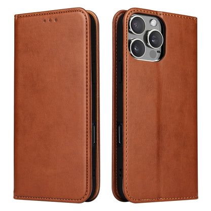 For iPhone 16 Pro Fierre Shann PU Genuine Leather Texture Phone Case(Brown) - iPhone 16 Pro Cases by FIERRE SHANN | Online Shopping UK | buy2fix