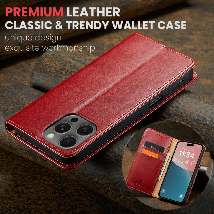 For iPhone 16 Pro Fierre Shann PU Genuine Leather Texture Phone Case(Red) - iPhone 16 Pro Cases by FIERRE SHANN | Online Shopping UK | buy2fix