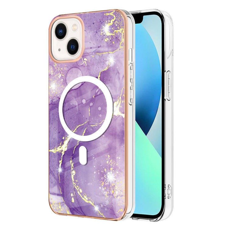 For iPhone 15 Plus Marble Pattern Dual-side IMD Magsafe TPU Phone Case(Purple 002) - iPhone 15 Plus Cases by buy2fix | Online Shopping UK | buy2fix
