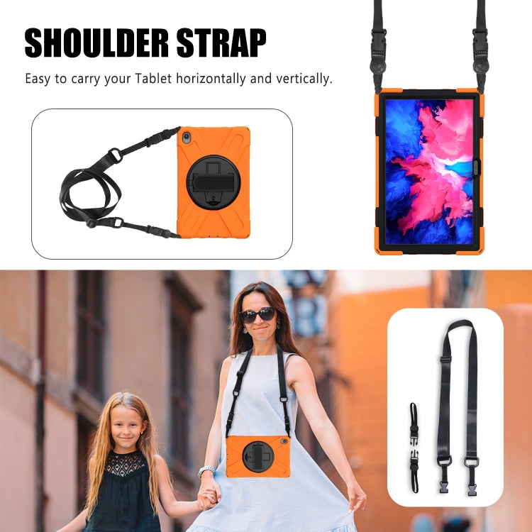 For Lenovo Tab P11 Silicone Hybrid PC Tablet Case with Grip & Shoulder Strap(Orange) - Lenovo by buy2fix | Online Shopping UK | buy2fix