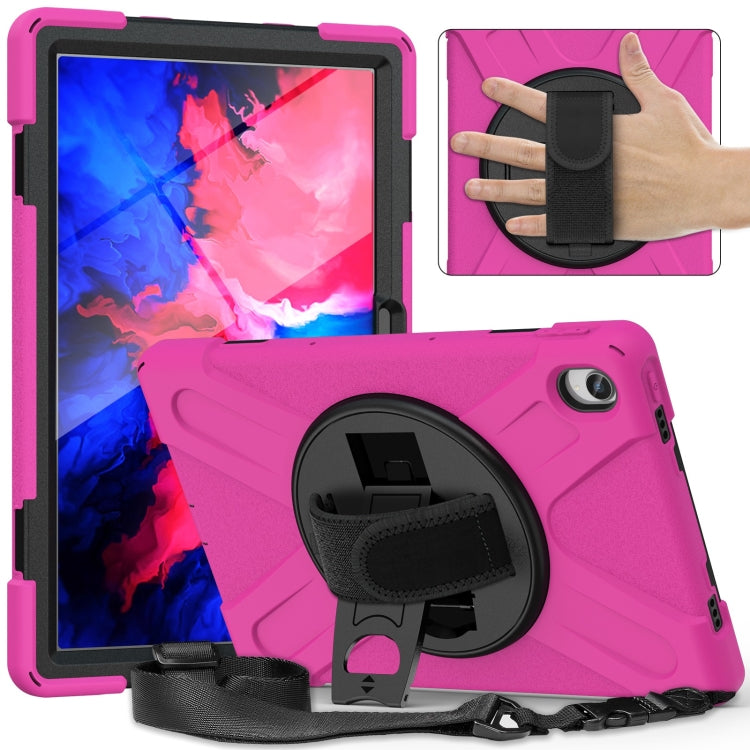 For Lenovo Tab P11 Silicone Hybrid PC Tablet Case with Grip & Shoulder Strap(Rose Red) - Lenovo by buy2fix | Online Shopping UK | buy2fix