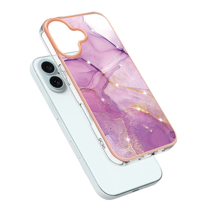 For iPhone 16 Electroplating Marble Pattern Dual-side IMD TPU Shockproof Phone Case (Purple 001) - iPhone 16 Cases by buy2fix | Online Shopping UK | buy2fix