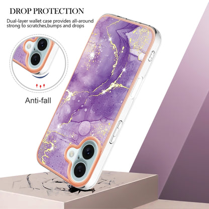 For iPhone 16 Electroplating Marble Pattern Dual-side IMD TPU Shockproof Phone Case (Purple 002) - iPhone 16 Cases by buy2fix | Online Shopping UK | buy2fix