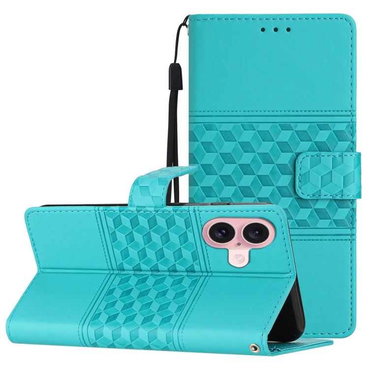 For iPhone 16 Diamond Embossed Skin Feel Leather Phone Case(Blue) - iPhone 16 Cases by buy2fix | Online Shopping UK | buy2fix