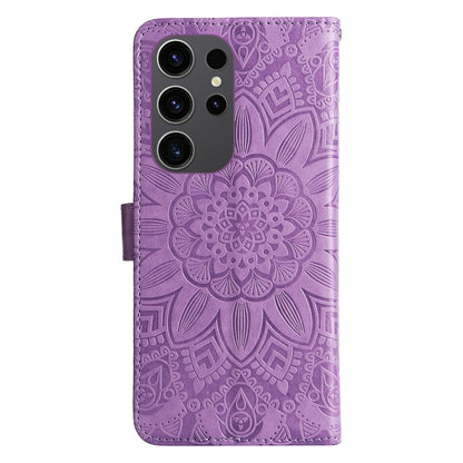 For Samsung Galaxy S24 Ultra Embossed Sunflower Leather Phone Case(Purple) - Galaxy S24 Ultra 5G Cases by buy2fix | Online Shopping UK | buy2fix