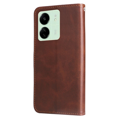 For Xiaomi Redmi 13C 4G Fashion Calf Texture Zipper Leather Phone Case(Brown) - 13C Cases by buy2fix | Online Shopping UK | buy2fix