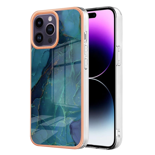 For iPhone 16 Pro Electroplating Marble Dual-side IMD Phone Case(Green 017) - iPhone 16 Pro Cases by buy2fix | Online Shopping UK | buy2fix