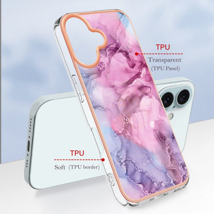 For iPhone 16 Plus Electroplating Marble Dual-side IMD Phone Case(Pink 013) - iPhone 16 Plus Cases by buy2fix | Online Shopping UK | buy2fix