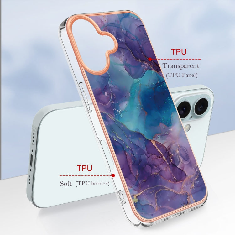 For iPhone 16 Electroplating Marble Dual-side IMD Phone Case(Purple 016) - iPhone 16 Cases by buy2fix | Online Shopping UK | buy2fix