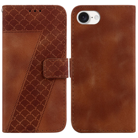 For iPhone 16e Seven-shaped Embossed Leather Phone Case(Brown) - iPhone 16e Cases by buy2fix | Online Shopping UK | buy2fix