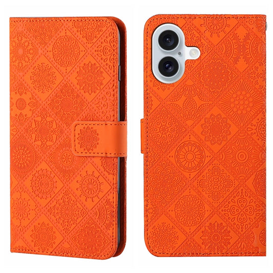 For iPhone 16 Plus Ethnic Style Embossed Pattern Leather Phone Case(Orange) - iPhone 16 Plus Cases by buy2fix | Online Shopping UK | buy2fix