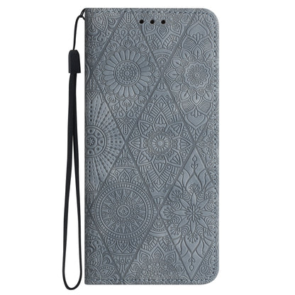 For iPhone 16 Plus Ethnic Embossed Adsorption Leather Phone Case(Grey) - iPhone 16 Plus Cases by buy2fix | Online Shopping UK | buy2fix