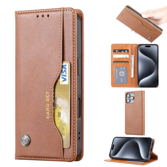 For iPhone 16 Pro Knead Skin Texture Flip Leather Phone Case(Brown) - iPhone 16 Pro Cases by buy2fix | Online Shopping UK | buy2fix