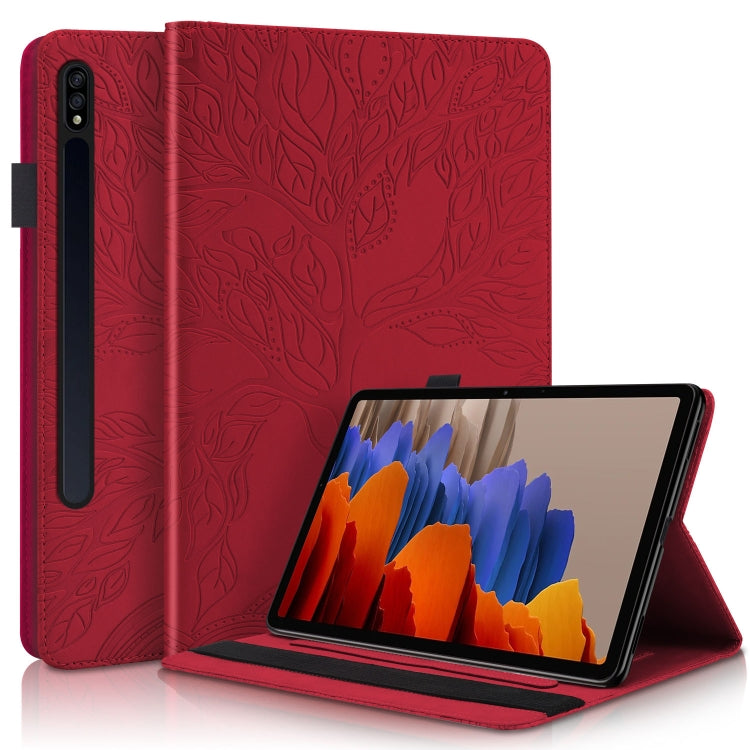 For Samsung Galaxy Tab S8 / S7 Life Tree Series Horizontal Flip Leather Tablet Case(Red) - Galaxy Tab S8 Cases by buy2fix | Online Shopping UK | buy2fix