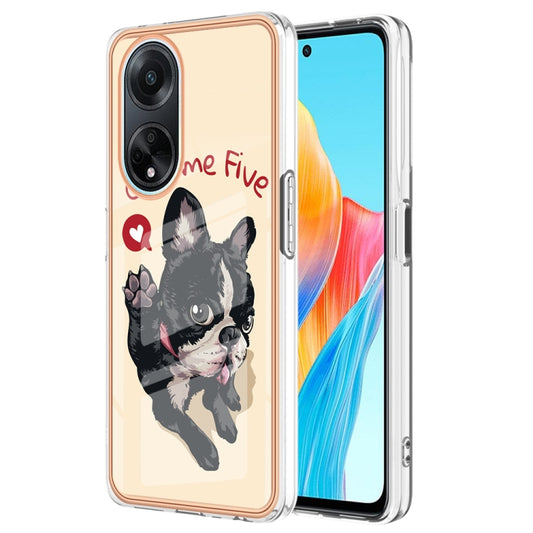 For OPPO A98 Electroplating Marble Dual-side IMD Phone Case(Lucky Dog) - OPPO Cases by buy2fix | Online Shopping UK | buy2fix