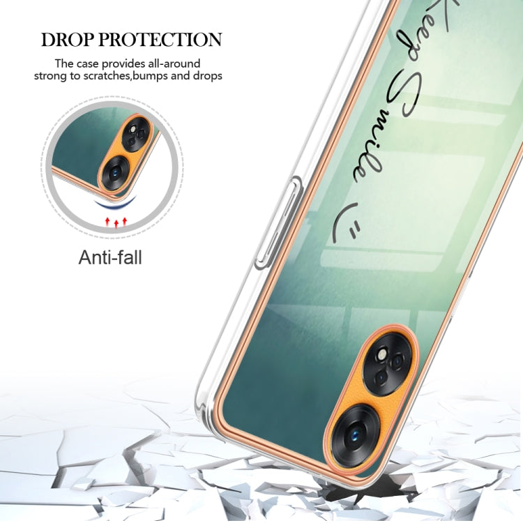 For OPPO Reno8 T 4G Electroplating Marble Dual-side IMD Phone Case(Smile) - OPPO Cases by buy2fix | Online Shopping UK | buy2fix