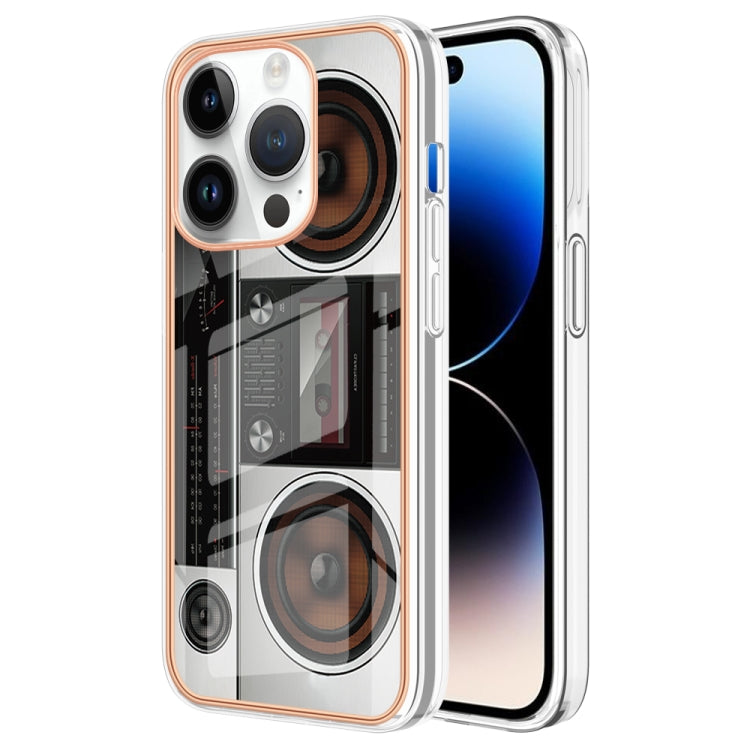 For iPhone 16 Pro Electroplating Marble Dual-side IMD Phone Case(Retro Radio) - iPhone 16 Pro Cases by buy2fix | Online Shopping UK | buy2fix