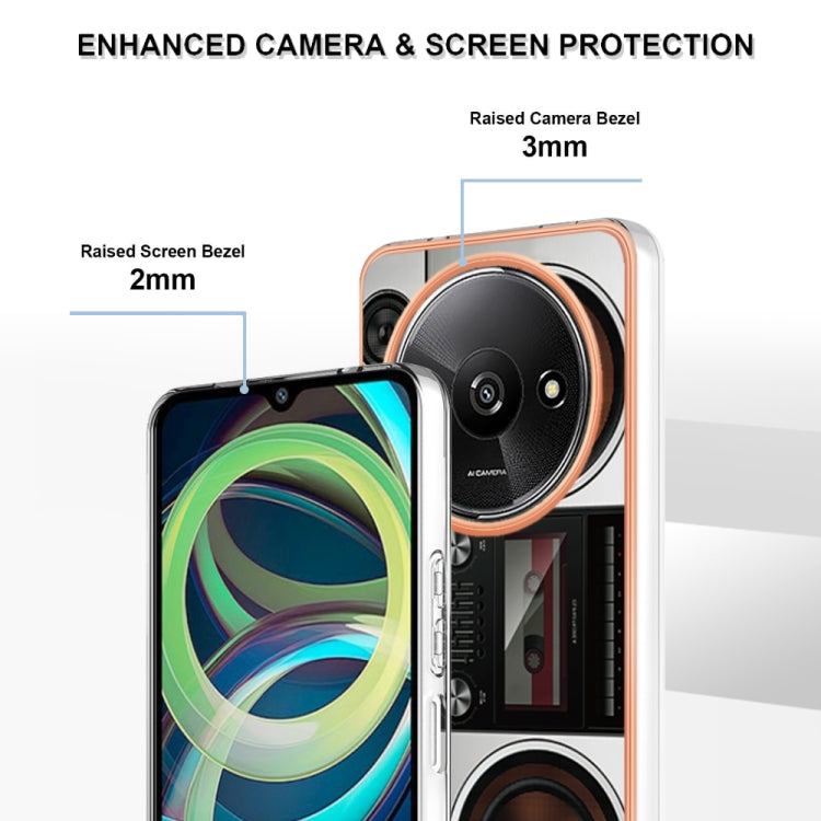 For Xiaomi Redmi A3 Electroplating Marble Dual-side IMD Phone Case(Retro Radio) - Xiaomi Cases by buy2fix | Online Shopping UK | buy2fix