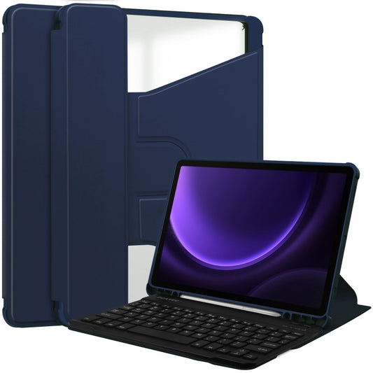 For Samsung Galaxy Tab S9 FE 360 Rotation Transparent Smart Leather Case with Keyboard(Dark Blue) - Galaxy Tab S9 FE by buy2fix | Online Shopping UK | buy2fix