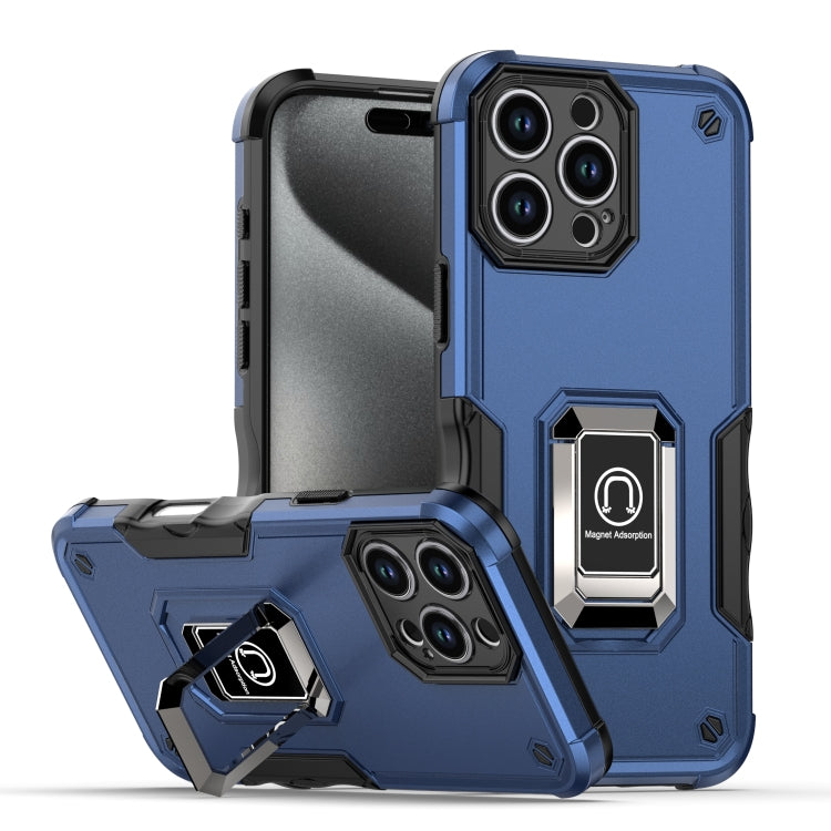 For iPhone 16 Pro Ring Holder Non-slip Shockproof Armor Phone Case(Blue) - iPhone 16 Pro Cases by buy2fix | Online Shopping UK | buy2fix