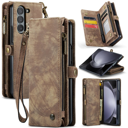 For Samsung Galaxy Z Fold5 CaseMe 008 Multifunctional Zipper Wallet Phone Leather Case(Brown) - Galaxy Z Fold5 Cases by CaseMe | Online Shopping UK | buy2fix