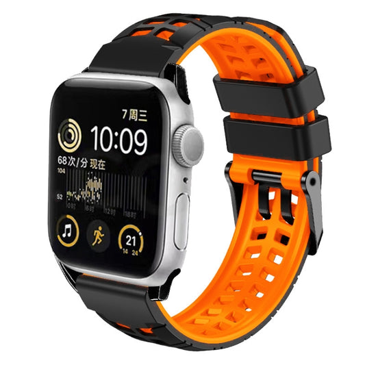 For Apple Watch Series 8 41mm Twill Dual-row Buckle Silicone Watch Band(Black Orange) - Watch Bands by buy2fix | Online Shopping UK | buy2fix