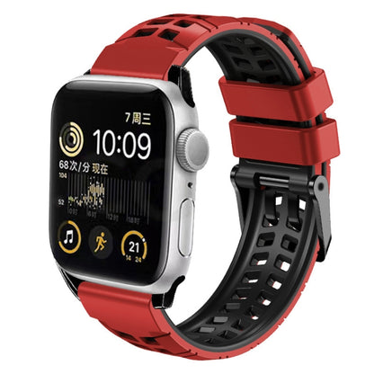 For Apple Watch Series 8 45mm Twill Dual-row Buckle Silicone Watch Band(Red Black) - Watch Bands by buy2fix | Online Shopping UK | buy2fix