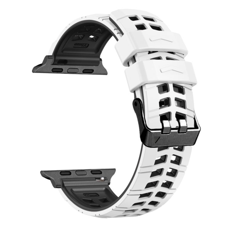 For Apple Watch SE 2022 40mm Twill Dual-row Buckle Silicone Watch Band(White Black) - Watch Bands by buy2fix | Online Shopping UK | buy2fix