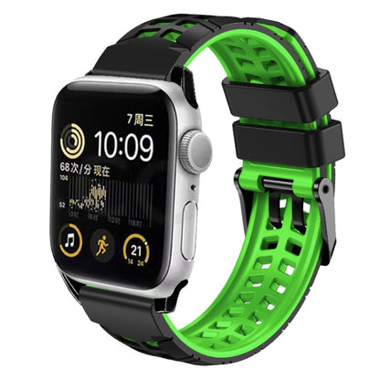 For Apple Watch SE 2022 40mm Twill Dual-row Buckle Silicone Watch Band(Black Green) - Watch Bands by buy2fix | Online Shopping UK | buy2fix