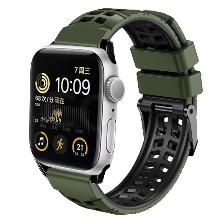 For Apple Watch Series 5 44mm Twill Dual-row Buckle Silicone Watch Band(Army Green Black) - Watch Bands by buy2fix | Online Shopping UK | buy2fix