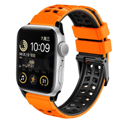 For Apple Watch 38mm Twill Dual-row Buckle Silicone Watch Band(Orange Black) - Watch Bands by buy2fix | Online Shopping UK | buy2fix