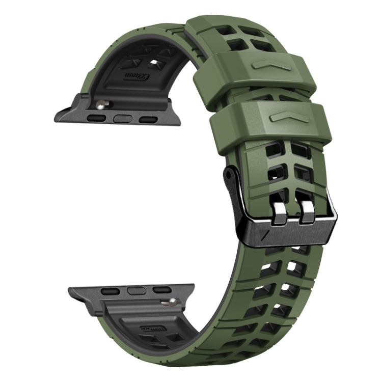 For Apple Watch SE 2023 44mm Twill Dual-row Buckle Silicone Watch Band(Army Green Black) - Watch Bands by buy2fix | Online Shopping UK | buy2fix