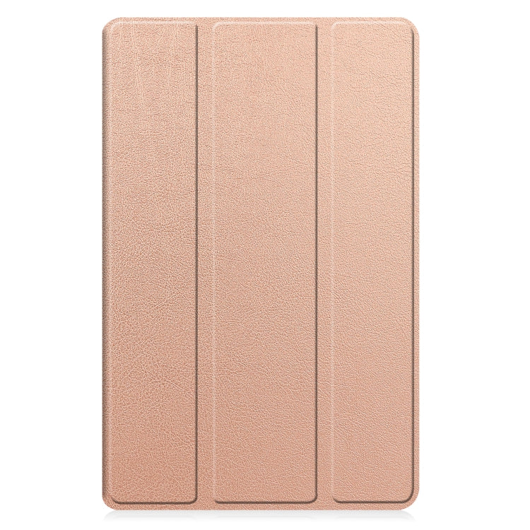 For Samsung Galaxy Tab A9 Custer Pure Color 3-Fold Holder Leather Tablet Case(Rose Gold) - Others by buy2fix | Online Shopping UK | buy2fix