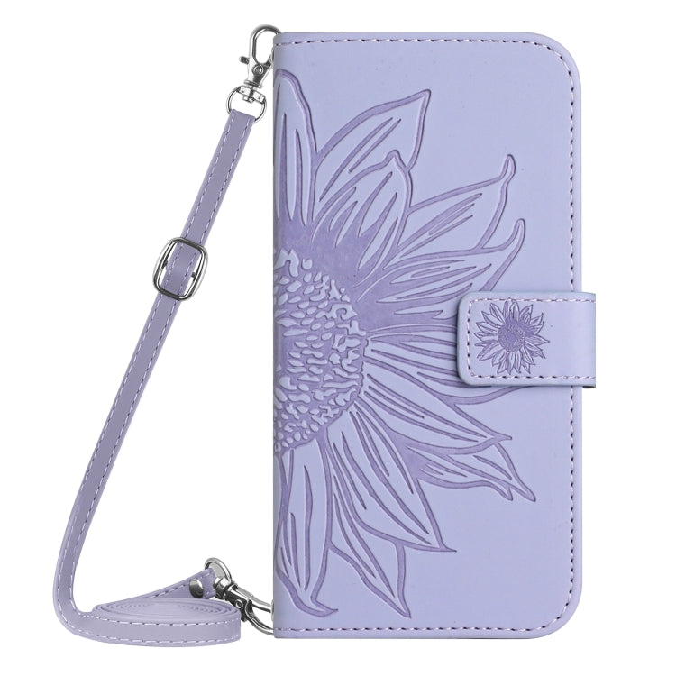 For Motorola Moto G Power 5G 2024 HT04 Skin Feel Sun Flower Embossed Flip Leather Phone Case with Lanyard(Purple) - Motorola Cases by buy2fix | Online Shopping UK | buy2fix